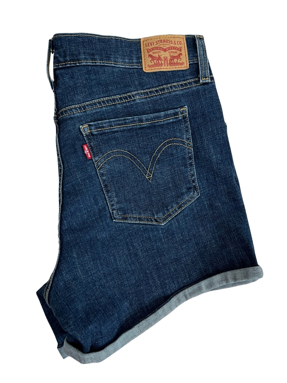 Levi’s Mid Length Jean Shorts Women’s Size 32 Dark Wash Stretch Denim